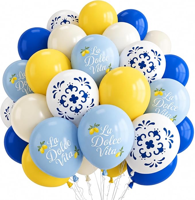 Blue and Yellow Lemon Balloons 12inch Amalfi Coast Party Decorations | Pastel by Paeyeq