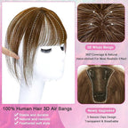 Hair Toppers for Women Real Human Hair 3D Cover Human Topper with Bangs Wispy Bangs Extensions Clip in Bangs for Daily Wear Chocolate Brown