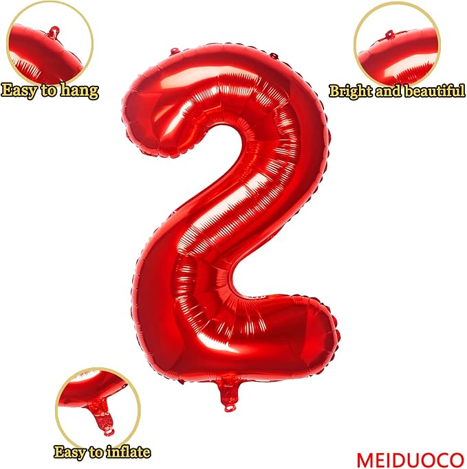 32 Inch Red Number 2 Balloons Foil Ballon Digital Birthday Party Decoration - Image 2