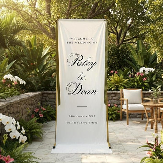 Personalized Wedding Welcome Banner Linen – Custom Names & Date, Elegant Fabric by Custom