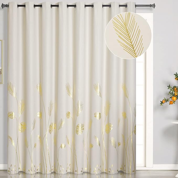 Cream Beige Curtain for Sliding Door 100W x 108L Inch Long Unique Gold Tree by ESTELARTEXTILER