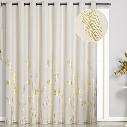Cream Beige Curtain for Sliding Door 100W x 108L Inch Long Unique Gold Tree by ESTELARTEXTILER