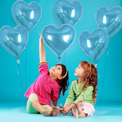 12 Pcs Light Blue Heart Balloons, 18 Inch Heart Foil Balloons Love Balloon - Image 3
