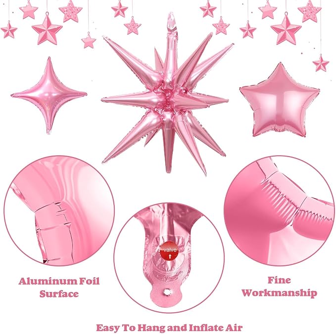 14pcs Pink Star Balloons, Mixed Star Foil Balloon, 22Inch Explosion Stars - Image 5