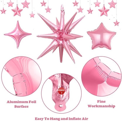 14pcs Pink Star Balloons, Mixed Star Foil Balloon, 22Inch Explosion Stars - Image 5