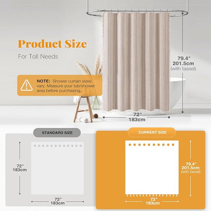 72x78 Long Boho Farmhouse Linen Heavy Duty Shower Curtain, Tan/Taupe | Tall Size - Image 3