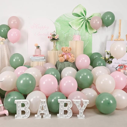 Sage Green Pink Balloons, Blush Sand White Balloon - Image 9