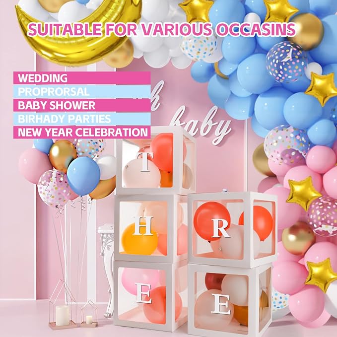 Baby Boxes for Baby Shower White Clear Balloon Box Blocks Gender Reveal - Image 4