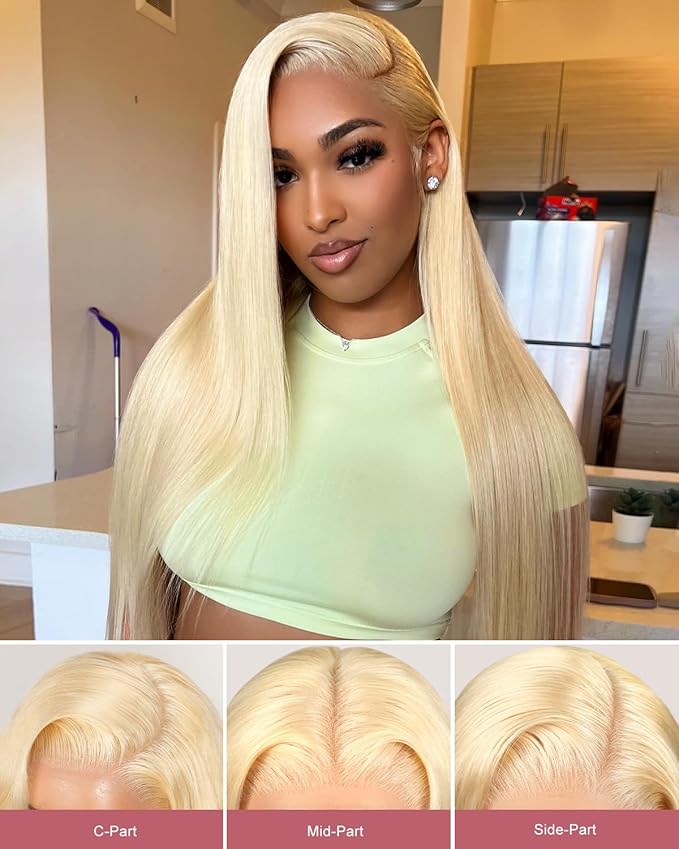Alididi 613 13x6 Lace Front Wig Human Hair 24 Inch 180 Density Blonde Wig Human Hair Straight 100% Real Human Hair True Length Random Dyeing No Tangle No Shedding No synthetics Triple Lifespan 3x