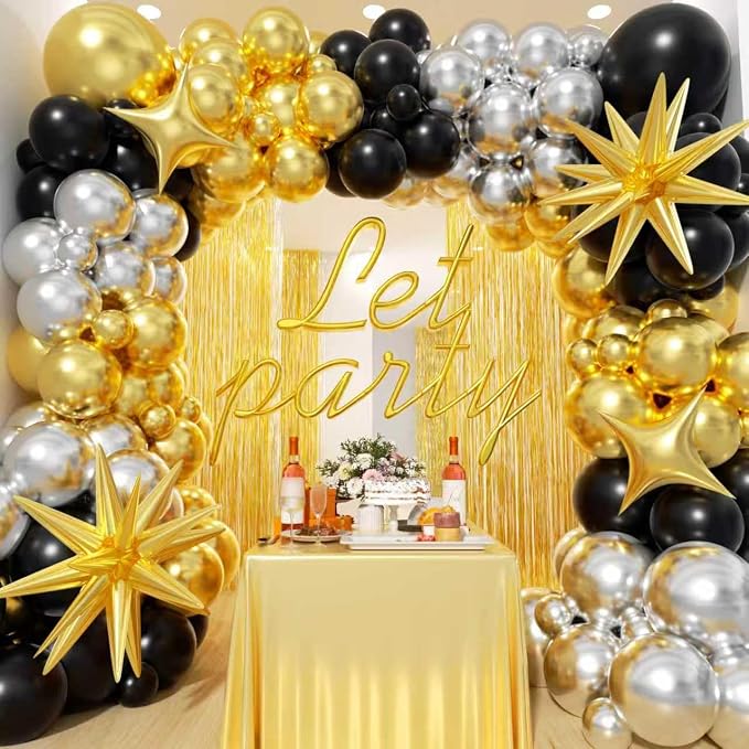 Black and Gold Silver Balloons Garland Arch Kit by Unknown