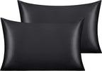 NTBAY 2 Pack Satin Standard Pillowcases for Hair and Skin, Luxurious and Silky Pillow Cases with Envelope Closure, 20x26 Inches, Black