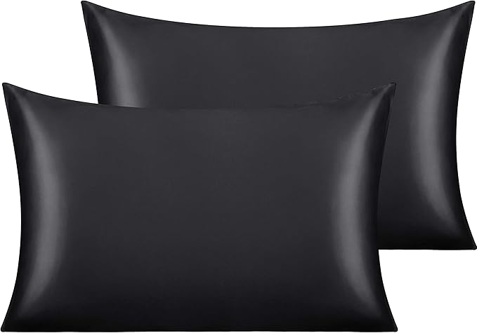 NTBAY 2 Pack Satin Queen Pillowcases for Hair and Skin, Luxurious and Silky Pillow Cases with Envelope Closure, 20x30 Inches, Black