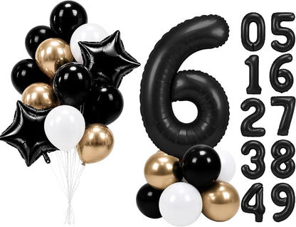PartyWoo Number Balloons 40 Inch Black Number 6 Kit 25pcs by PartyWoo