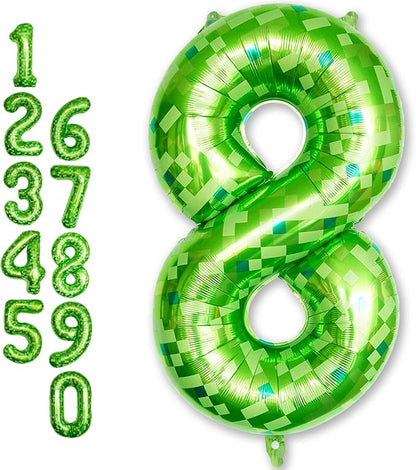 Number 8 Balloons 40 Inch, Gaint Cartoon Lime Green Pixel 8 Balloon Number by Froova