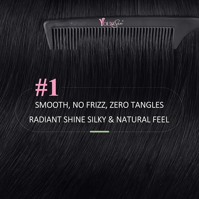 YoungSee Human Hair Tape in Extensions Black Tape in Hair Extensions Jet Black 16 Inch Tapes Hair Extension Real Human Hair Black 20pcs 50g Invisible Tape-in Human Hair for Adding Volume