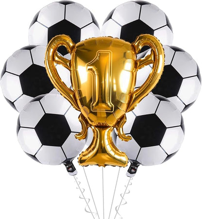 Soccer Party Balloons Set, 32 Inch Champion Trophy Mylar Foil Balloon and 6pcs by Lingqiang