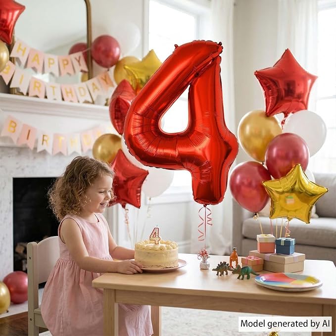 Red Number 4 Balloon 40 Inch, Foil Numeral - Image 3