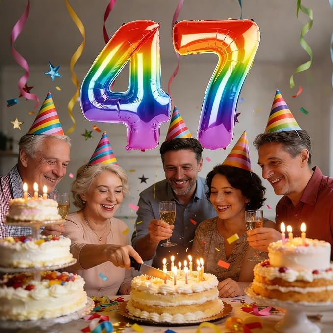 40 Inch Number 47 Balloons for 47th Birthday Party Decorations, 0-100 Rainbow - Image 2
