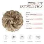 FESHFEN Messy Bun Hair Piece - Large Elastic Wavy Curly Hair Bun Scrunchies Ponytail Extensions Synthetic Chignon Hairpieces for Women, Mixed Blonde and Ash Blonde Tips 1.94oz