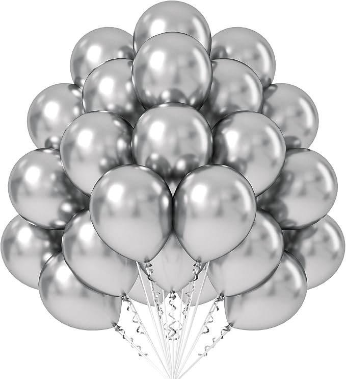 50 Pack Metallic Silver Balloons 12 Inch by FOTIOMRG