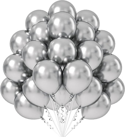 50 Pack Metallic Silver Balloons 12 Inch by FOTIOMRG