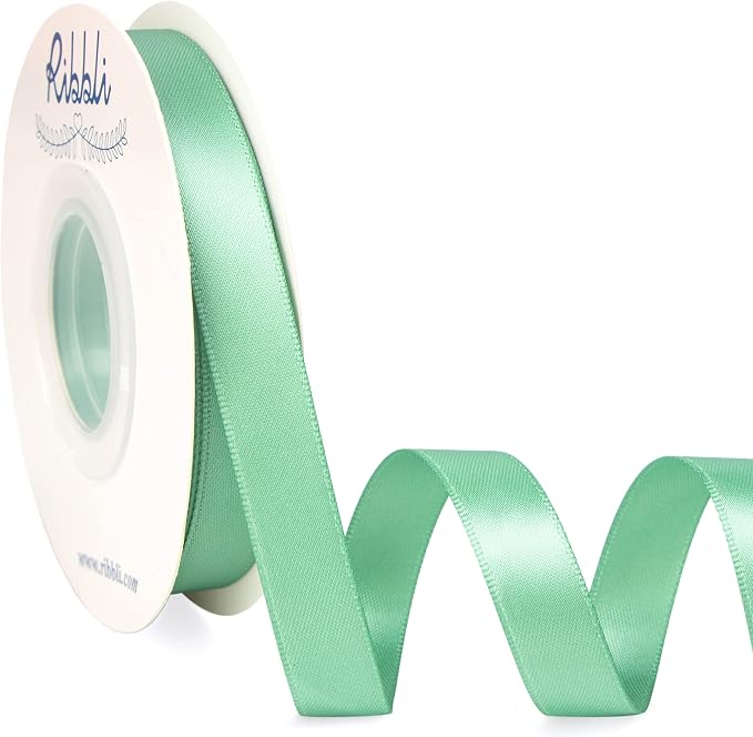 Ribbli Sage Green Satin Ribbon, Double Faced Satin 1/2 inch x Continuous 25 by Ribbli