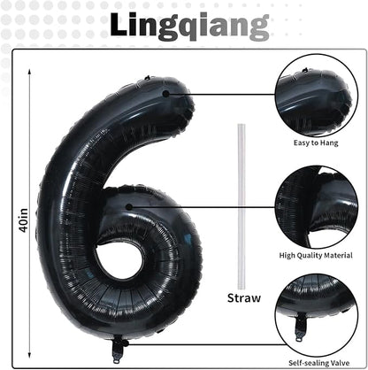 60th Birthday Balloons Black for Women, 40 Inch Giant Mylar Foil Number 60 - Image 2