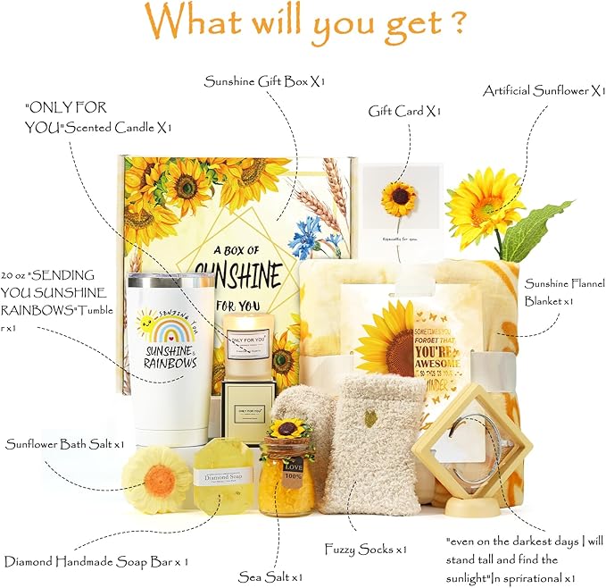 Christmas Gifts for Women, Sending Christmas Sunflower Gift for Mom, 10 Pcs Spa Gifts for Women, Birthday Gift Sets, Unique Holiday Basket for Mom, Girlfriend, Wife, Sister,