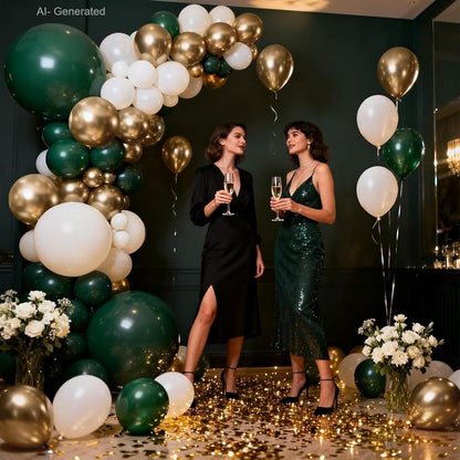 Emerald Green White Gold Balloons Arch Kit, Double Stuffed, Party. | - Image 5