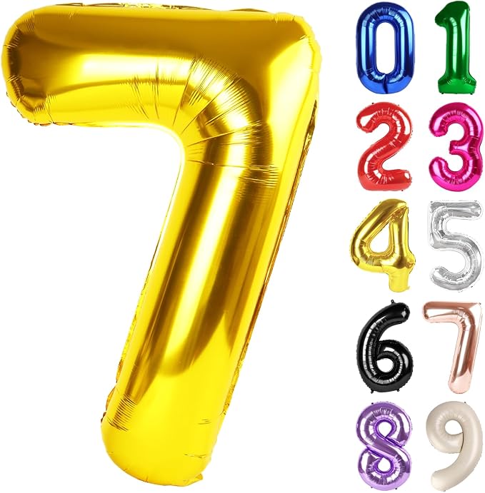 7 Balloon - Gold Birthday Number Balloons, 40 Inch Decorations Men Women | Gold by ALPHADELTAPI
