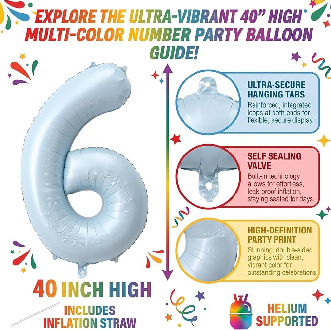 40" Light Blue Foil Number 16 Balloon - Image 2