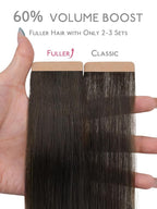 WENNALIFE Fuller Tape in Hair Extensions Human Hair, 18 inch 20pcs 80g Dark Brown Remy Hair Straight Tape in Extensions Thicker Skin Weft Tape Ins Extensiones De Cabello Humano