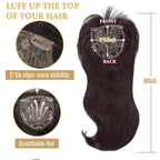 QUEENTAS 21" Curly Hair Topper for Women with Thinning Hair Daily Wear 360°3D Cover Up 6.5"*6" Fluffy Brown Body Wave Hair Pieces with Bangs(Dark Brown)