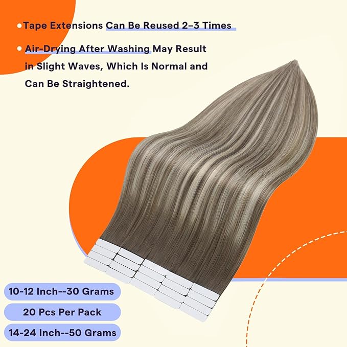 Full Shine Hair Extensions Real Human Hair Tape in Color 7 Fading to 1000 Blonde and 7 Brown 18 Inch Ombre Seamless Tape in Hair Extensions Human Hair 20PCS Double Sided Remy Extensions Add Volume 50g