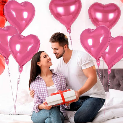 12 Pcs Deep Pink Heart Balloons, 18 Inch Heart Foil Balloons Love Balloon - Image 4