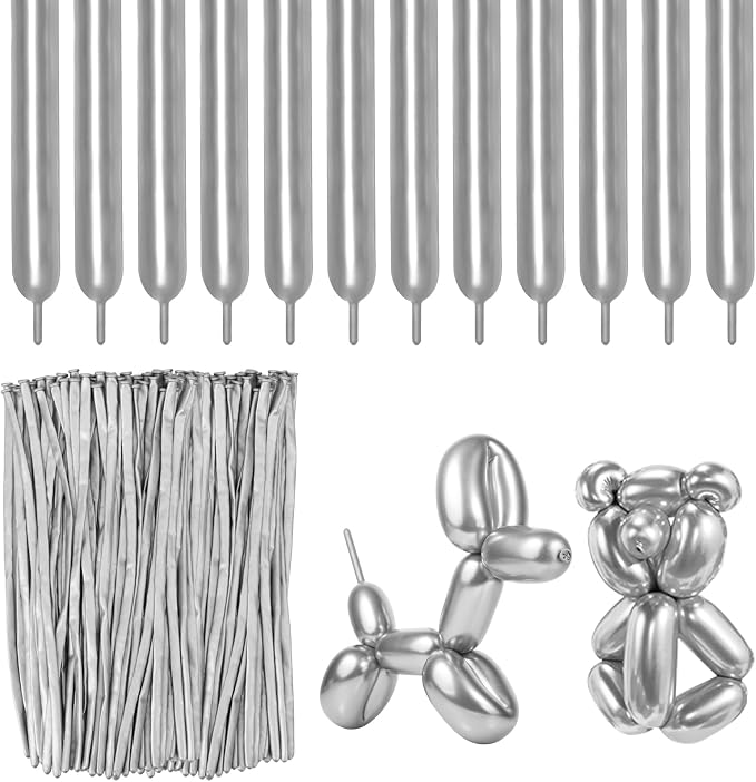 RUBFAC 100pcs Metallic Silver 260 Balloons, by RUBFAC