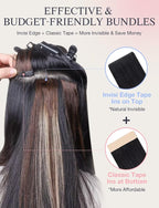 DOORES Invisi Edge Human Hair Extensions Tape in, Natural Black 10pcs Injection Tapeins, 25g 18 Inch, Natural Injected Tape in Extensions Virgin Hair Thick Ends
