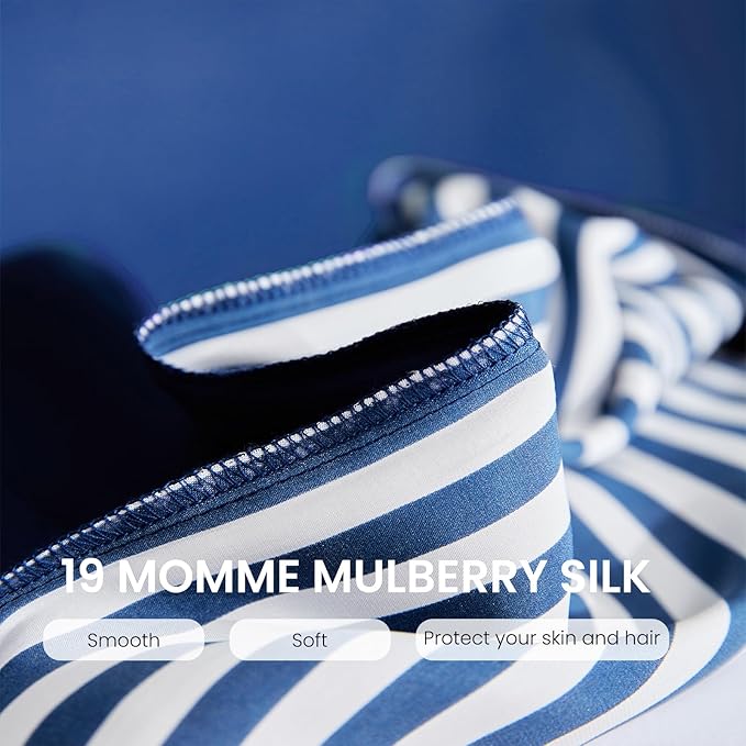 THXSILK Mulberry Silk Pillowcase for Hair and Skin Health, Grade 6A+ Mulberry Silk Pillowcase with Hidden Zipper, Soft and Breathable, 1pc (Queen 20"x30", Blue White Stripes)