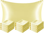 NTBAY 12 Pack Satin King Pillowcases for Hair and Skin, Luxurious and Silky Pillow Cases with Envelope Closure, 20 x 36 Inches, Light Yellow