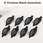 8 Pack Flat Black Hair Clips for Women – Large Matte No-Slip Flat Black Claw Clips for Thick & Thin Hair, Strong Hold French Styling Accessories