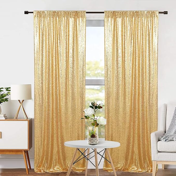 Eternal Beauty Gold Sequin Backdrop Curtains, 2 Panels 2x8FT | 3mm Sparkle - Image 4