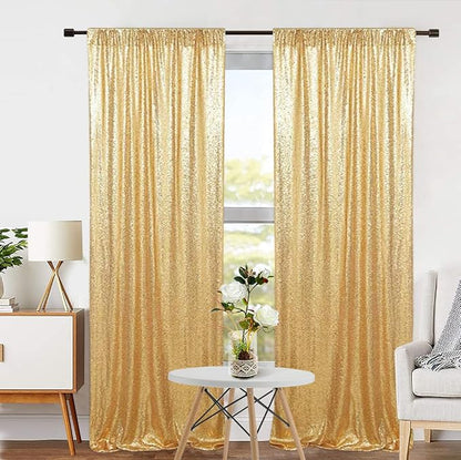 Eternal Beauty Gold Sequin Backdrop Curtains, 2 Panels 2x8FT | 3mm Sparkle - Image 4