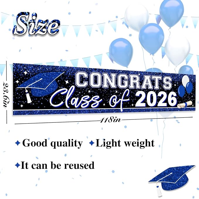 2026 Graduation Yard Sign Large Congrats Grad Banner Blue | Class of 2026 Banner - Image 3