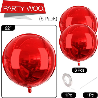PartyWoo Red Large Round Giant 4D Jumbo Inflatable Foil Balloons 6pcs | 22 Inch - Image 6
