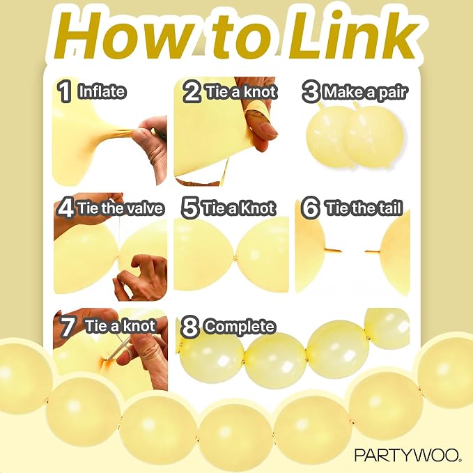 PartyWoo Pastel Yellow Linking Balloons 100pcs 6 Inch Yellow Link Balloons | - Image 5
