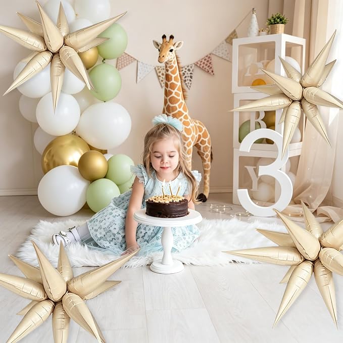 Cream Star Balloons Foil 60Pcs Mylar Spike Balloons Neutral Baby Shower - Image 2