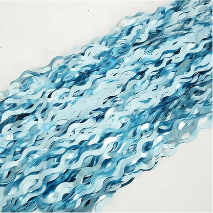 4 Pack Wavy Blue Foil Fringe Curtain 3.3x6.6 Feet | Blue Streamers Tinsel - Image 7
