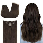 DOORES Clip in Human Hair Extensions, 85g 5pcs Light Dark Brown 22 Inch Real Remy Hair Extensions Natural Straight