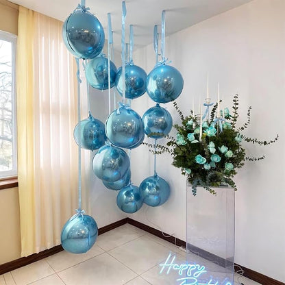 14 Pcs Blue Round Foil Balloons 22/15/10 4D Ball Balloons Light Baby Blue - Image 5