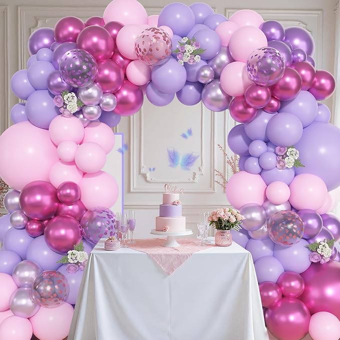 157Pcs Pink Purple Balloons Arch Garland Kit Different Size | Metallic Light - Image 6